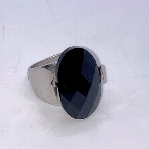 Elle Sterling Onyx & Ruby Accent Wide Band Statement Ring Sz 7.75 Vintage